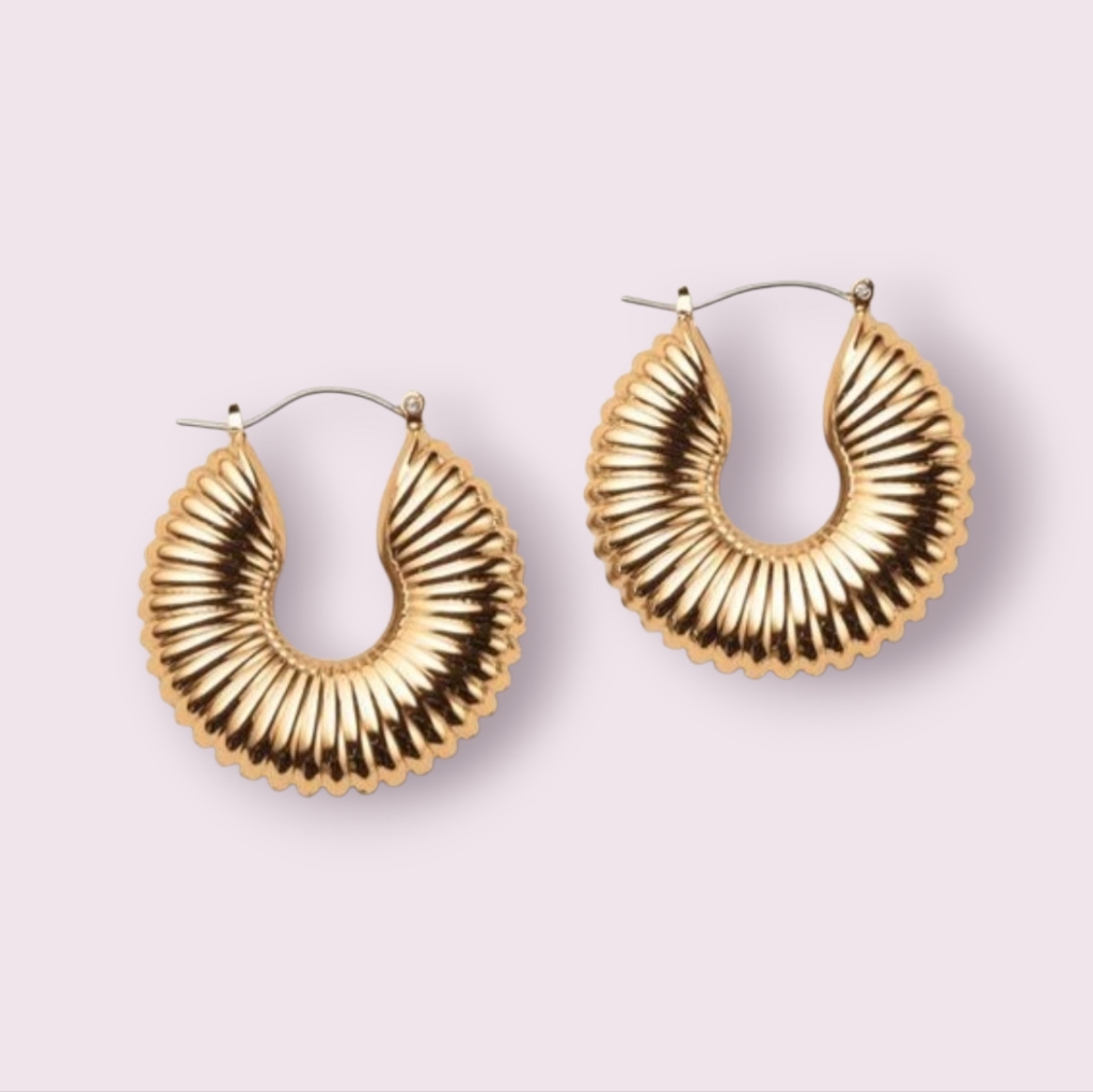 Avon Goldtone Ripple Hoop Earrings New